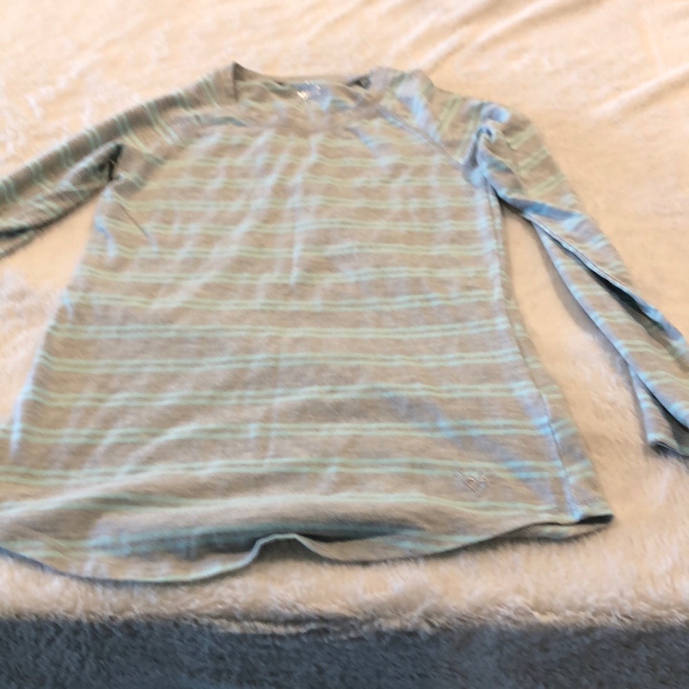 Gray and turquoise Striped long sleeve T-shirt